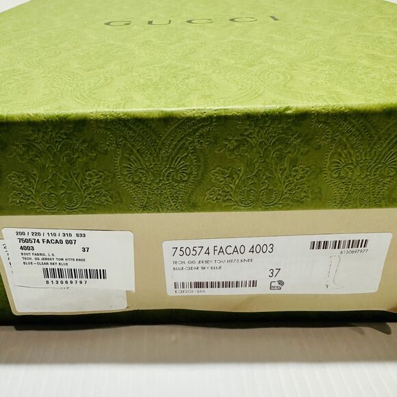 Gucci Knee High Boots 37/ US 7 GG Supreme Blue Knit Socks Pull On NIB - Picture 12 of 13